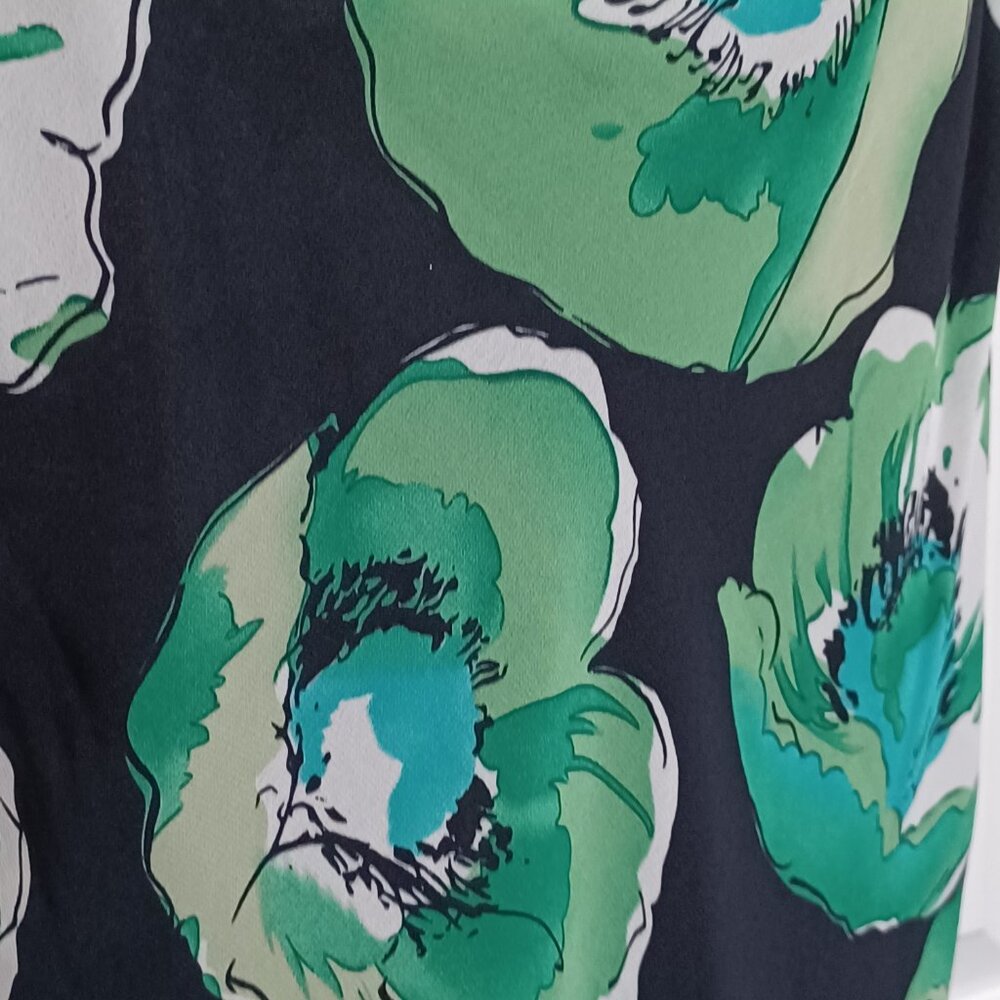 Vintage Rena Rowan Asymmetrical Spaghetti Strap Dress Green Blue Floral Size 12 - Picture 5 of 13